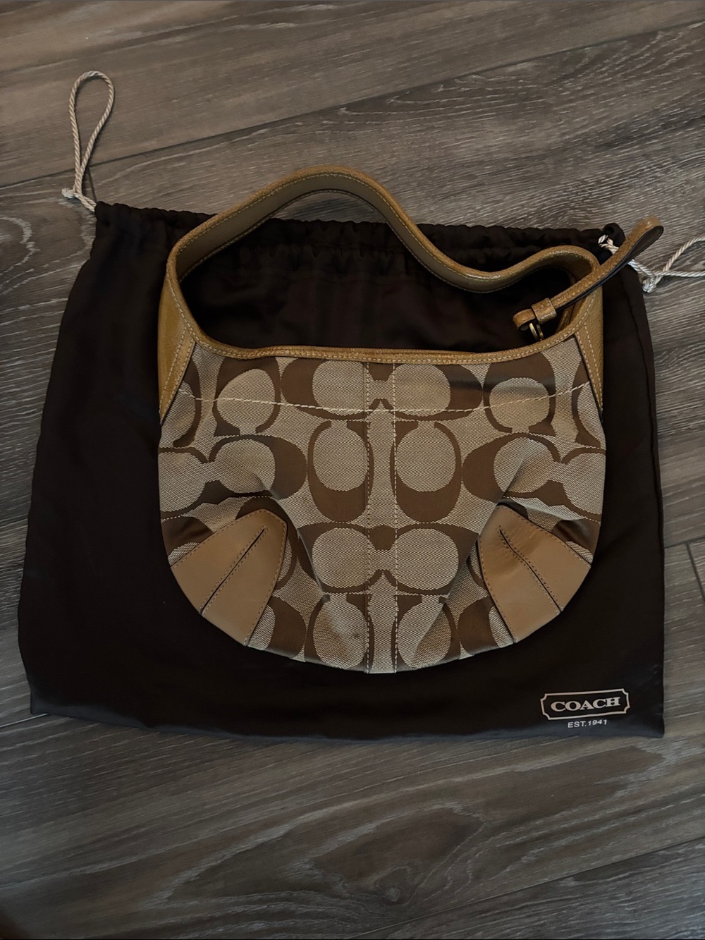 Coach Tan Signature Canvas Hobo Shoulder Bag